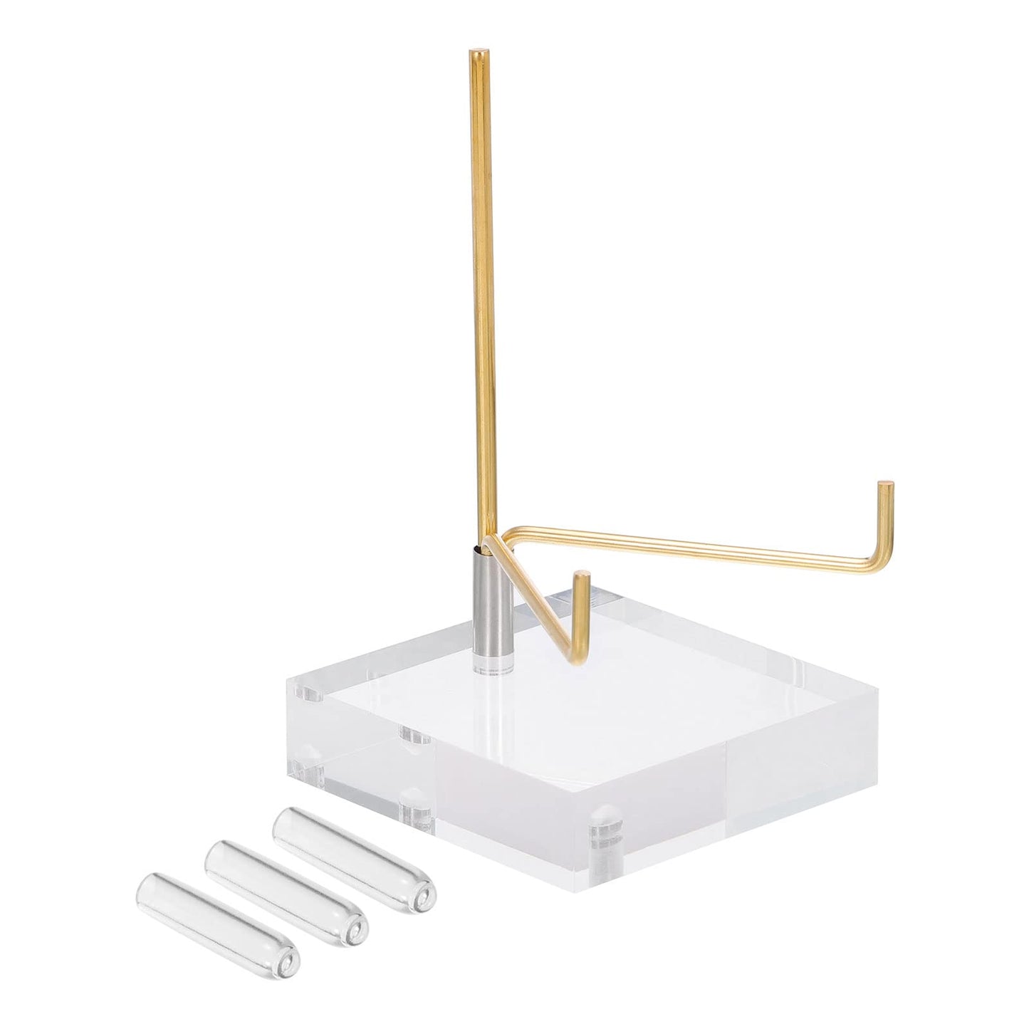 PATIKIL 2.4" x 2.4" x 1" Acrylic Display Stands, Display Easel Holder Brass Arm Crystal Display Stand for Mineral Gemstone, Clear
