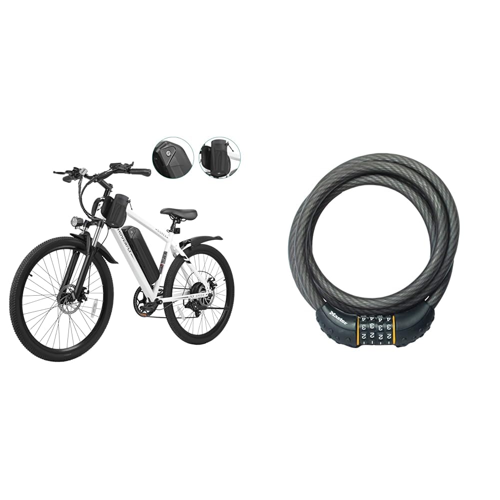 HOVERFLY OUREA 26" 750W Electric Mountain Bike & Master Lock 8122D Combination Cable Lock for Bicycles, ATVs, Grills, Lawn Mowers