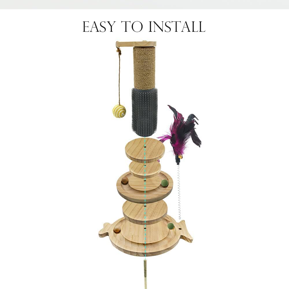 Marchul 5 in 1 Cat Toys - Cat Sisal Rope Scratching Post with Hanging Ball, Interactive Track Toy Ball for Indoor Playing