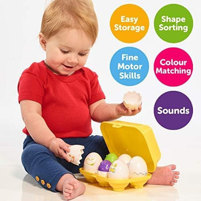 Toomies Hide and Squeak Eggs Baby Toy - Baby Box of Big Eggs with 3 Squeak Chicks & 3 Rattle Chicks - Colour & Shape Sorter Baby Sensory Toys - Toddler Toys & Baby Toys 6 Months Plus to 36 Months