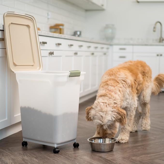 IRIS USA Airtight Dog Food Storage Container, WeatherPro, Removable Wheels