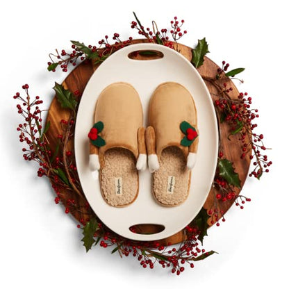 Dearfoams Unisex Women's Funny Ugly Christmas Sweater Reindeer Holiday Scuff Slipper, Men's Turkey, Large
