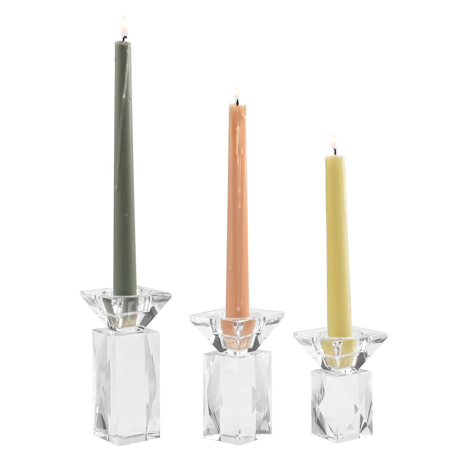 Crystal Candle Holders Set of 3, Clear Taper Candle Holder Decor, Table Centerpieces for Home Party and Wedding Decoration(3.5''/4.5''/5.5'' Height)