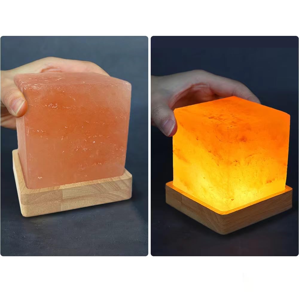 YZYOE USB Himalayan Warm Light Salt Lamp, Atmosphere Decorative Salt Light with Solid Wood Base, Natural Crystal Rock BedHead Night Lamp, Gift of Handicrafts for Friends.