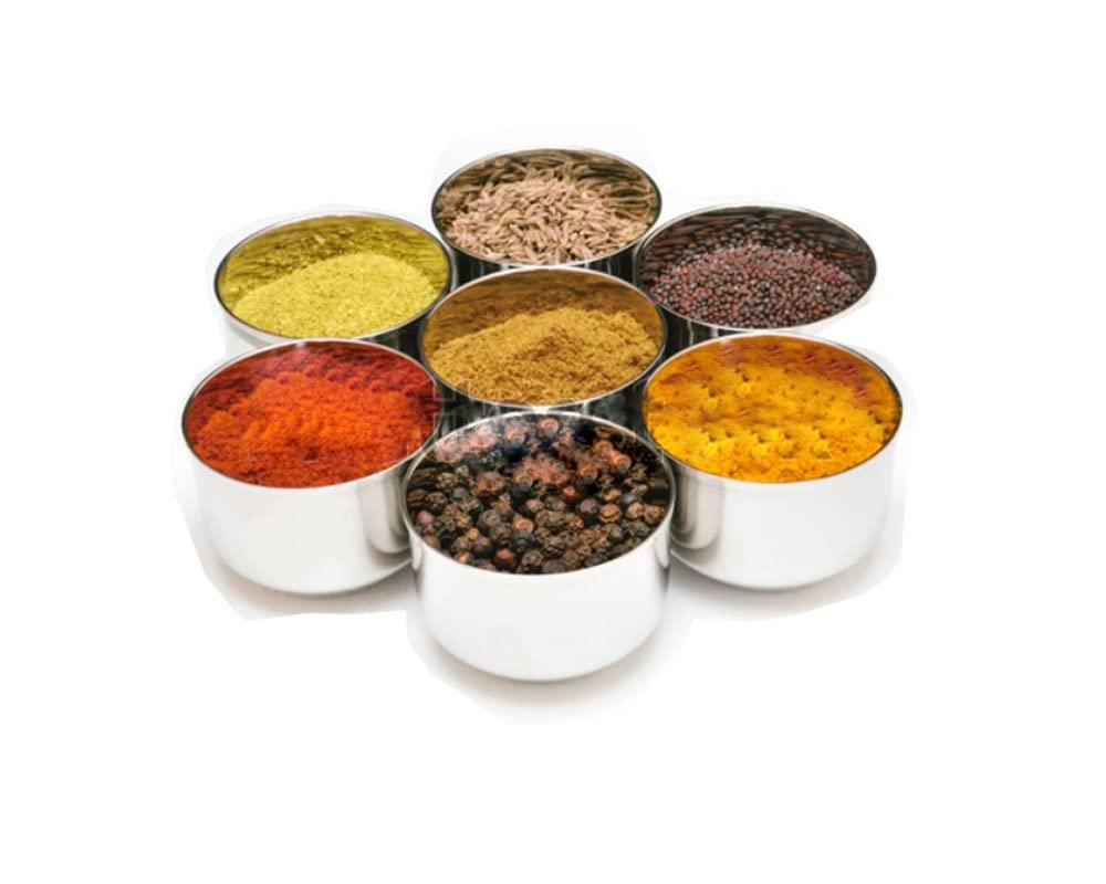 Satre Online and Marketing Stainless Steel Spice Box Container Set,Bowl Set of 7 Pcs. (Silver)