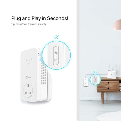 TP-Link TL-WPA8631P KIT AV1300 Gigabit Passthrough Powerline Adapter, Dual-Band WiFi Extender, up to 1300Mbps Speed, Internet Booster, Extra Power Socket, Works with OneMesh, No Configuration Required