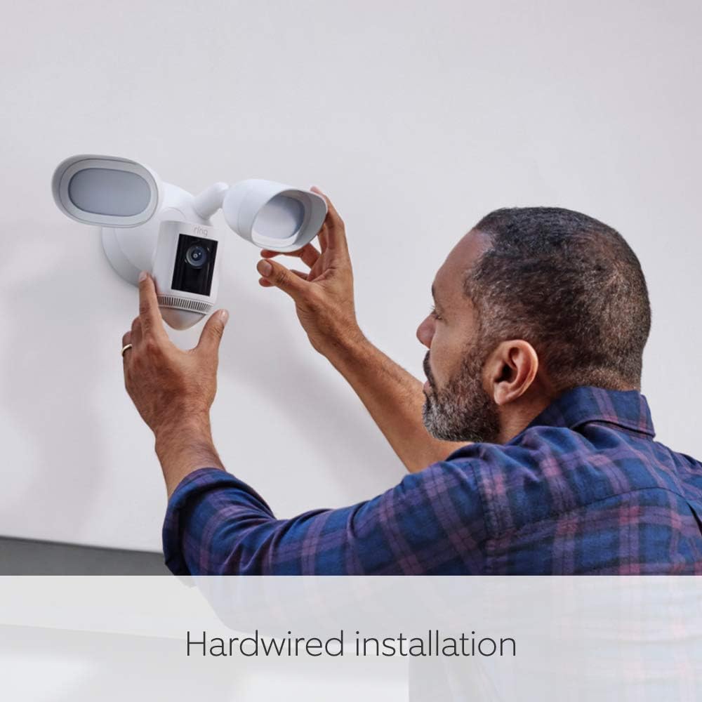 Ring Floodlight Cam Wired Pro | Outdoor Security Camera with 2K Video with Ring Vision, 3D Motion Detection, Bird's Eye View, Siren, alternative to CCTV system | 30-day free trial of Ring Home