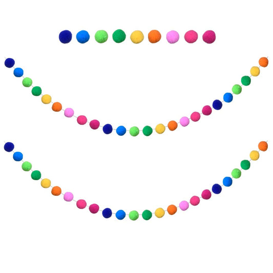 2 Pieces Ball Garland Colorful Pom Pom Garland 6.5 Feet Long 24 Balls Ball Garlands for Party Home Decoration