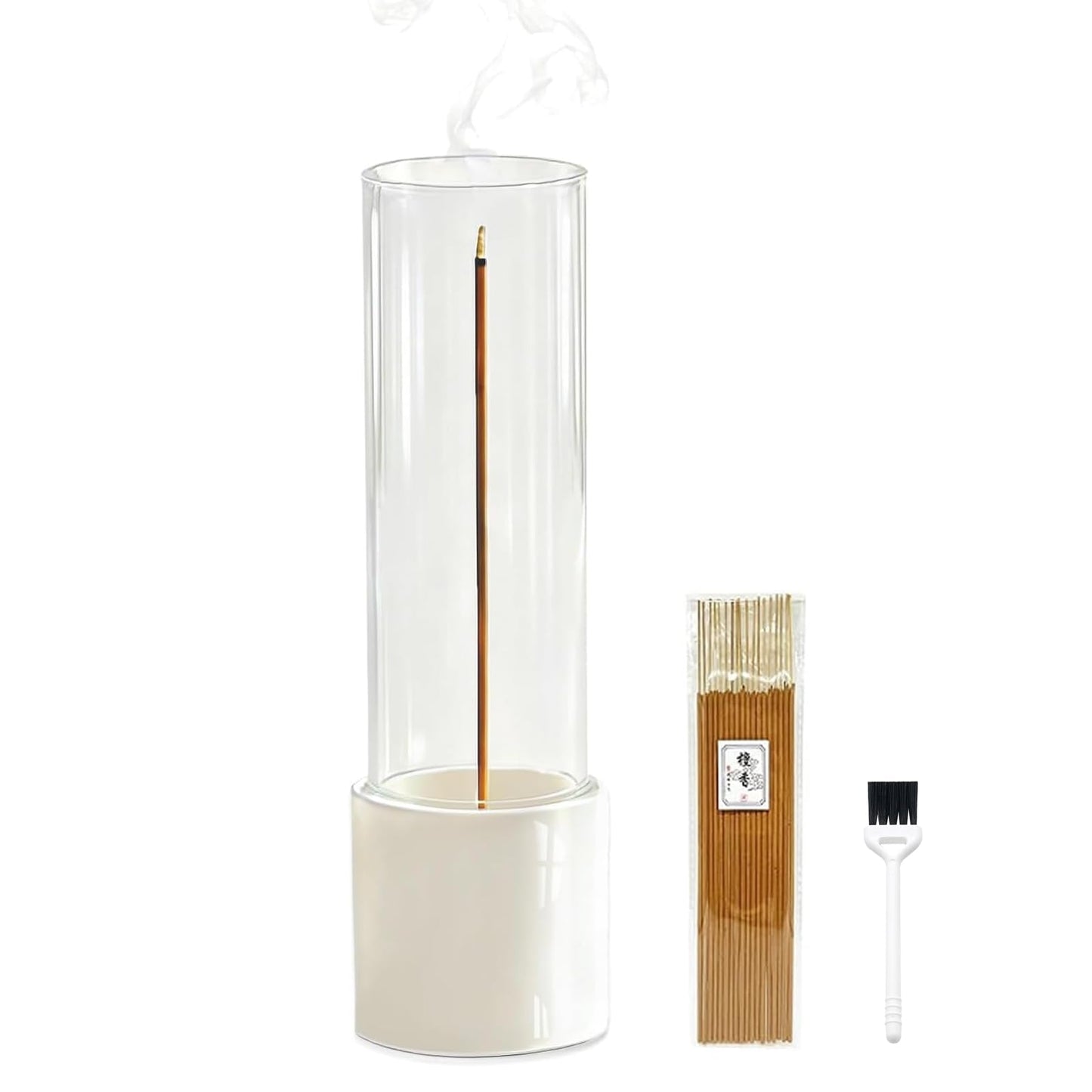 CEREMONY Incense Holder, Ceramic Incense Holder for Sticks with Glass Ash Catcher, Anti-ash Incense Burner with 20 Incense Sticks and a Ash Brush for Meditation Yoga Spa Room Decor