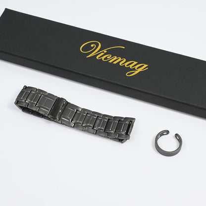 Vicmag 3X Magnetic Bracelet for Men Pure Titanium Bracelet 3500 Gauss Ultra Strength Magnets Adjustable Wristband with Adjustment Tool & Gift Box (Pure Titanium Grey)