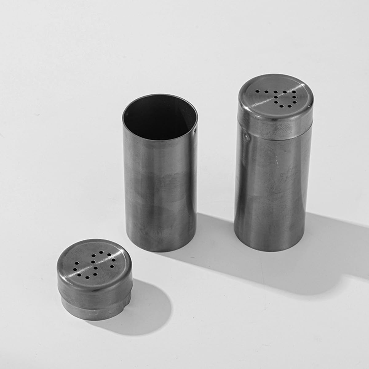 2-Pack Salt Pepper Shakers,3OZ "S" and "P" Shakers, 304 Stainless Steel Spice Jars Seasoning Dispenser for Salt Sugar Spice Pepper (Light Black, Large)
