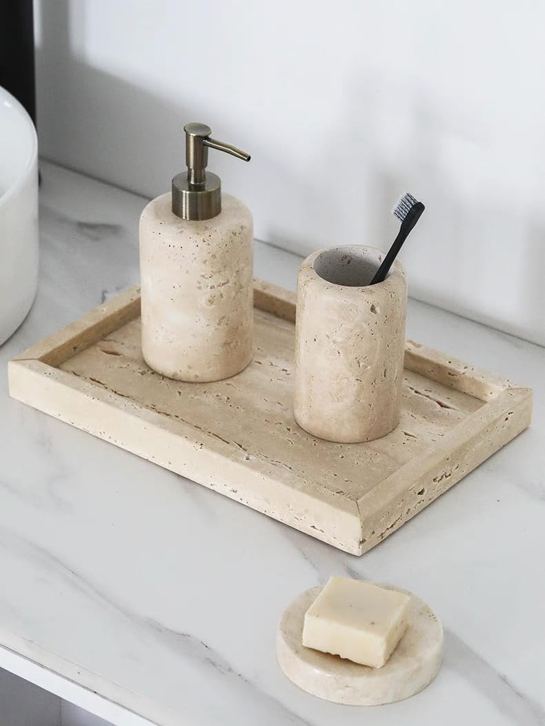 Luxury Natural Contemporary Travertine Marble Toothbrush Holder Toothpaste Holder Accessories Also Great As Pencil Pen Holder and Makeup Brush Holder