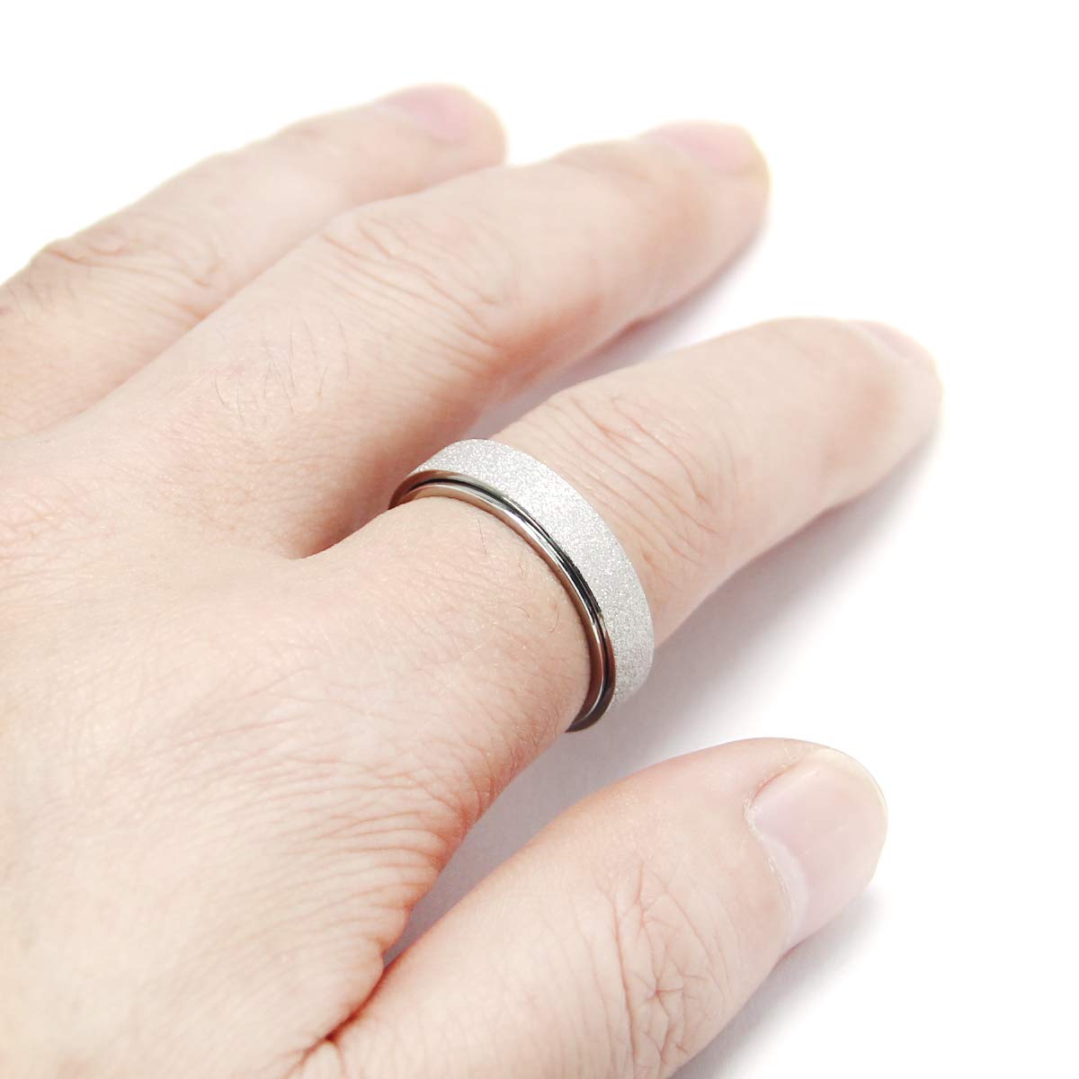 OreilleStar Anxiety Ring for Women Fidget Spinner Ring Fidget Toys Adults Titanium Stainless Steel Thumb Ring 6mm Wide Sivler Size 10