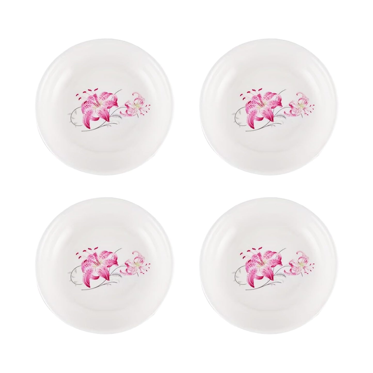 Autminia 4 Pack Saucer Dishes with Lily Pattern, Ceramic Dipping Bowls, 4 Inch Side Dishes Sauce Dishes for Sushi Sauce Snack, Porcelain Seasoning Dishes Appetizer Plates, Snack Serving Dishes