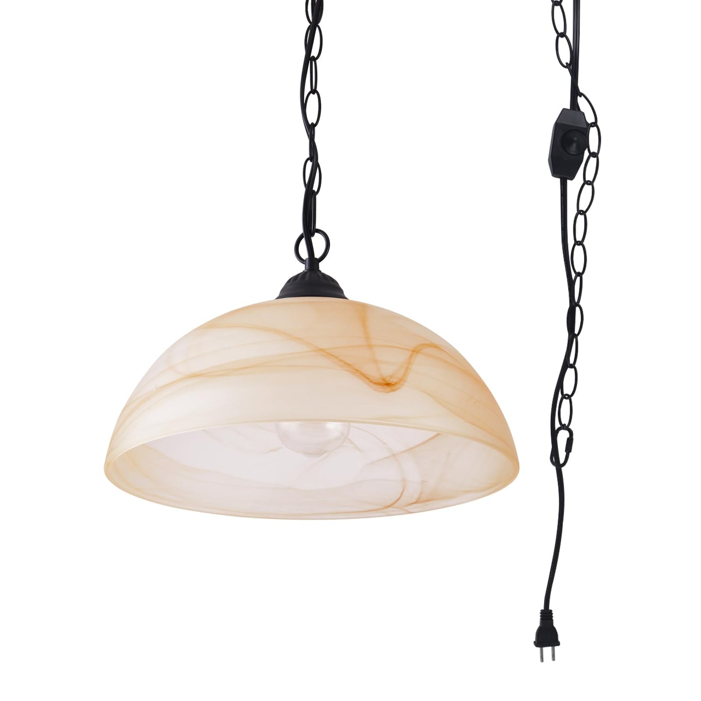 WEIYOUDJ Plug in Pendant Light Antique Alabaster Glass Shade Hanging Lamp with On/Off Switch,16.4Ft Cord & 14.7Ft Chain Dimmable Swag Light Fixture for Kitchen Sink Bar Nook