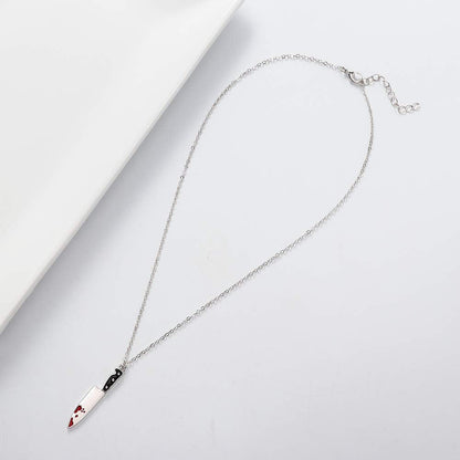 SENFAI Enamel Red Bloody Knife Necklace for Halloween 18 in Christmas Drop Dangle Earring (NE)