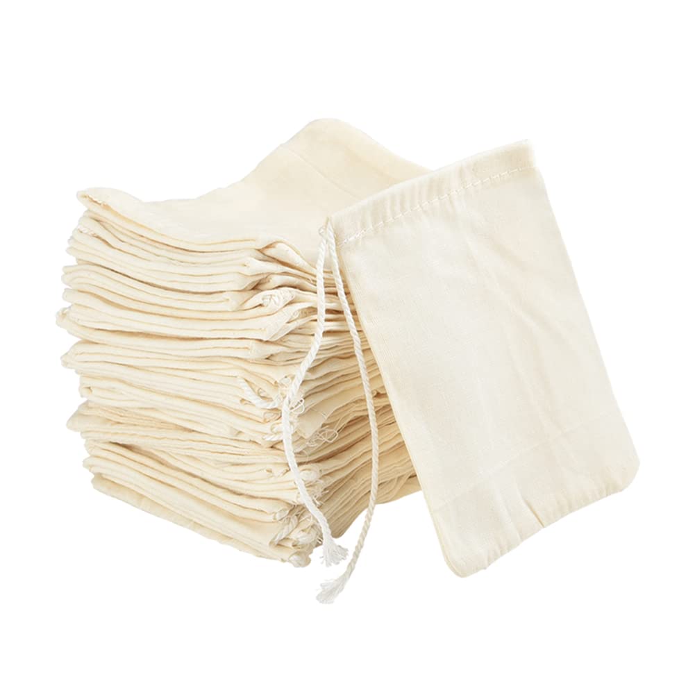 Irich 50 Pack Cotton Muslin Bags, Reusable Tea Bags with Drawstring, Small Cheesecloth Bags for Cooking, Soup, Tea Coffee Filter, Spice Storage (8 * 10cm)