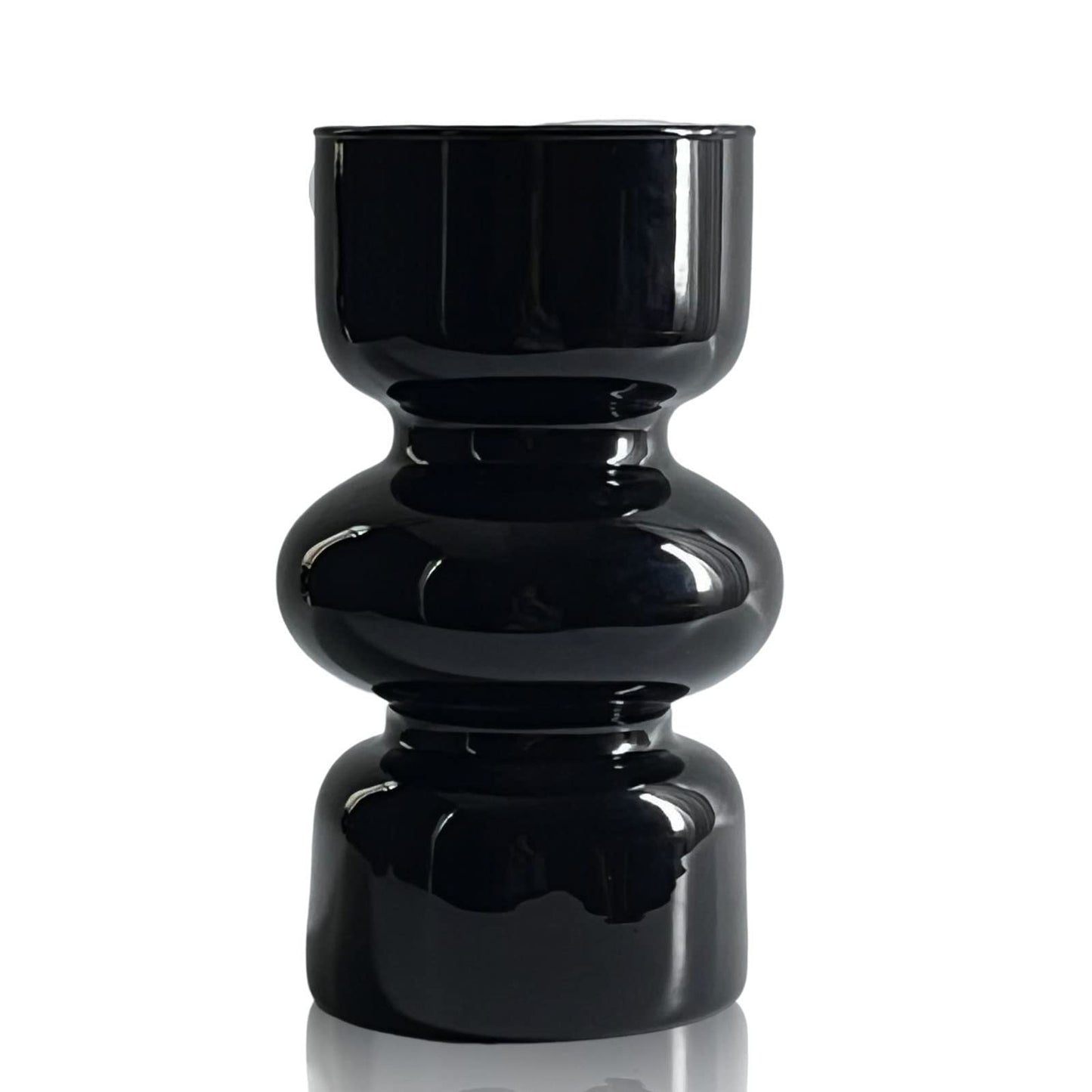 BLOFLO Black Glass Hydroponic Vase, 7Inches Glass Vase for Flower, Modern Geometric Three-Layer Floral Vases for Home Office, Wedding Table Decoration(Black)