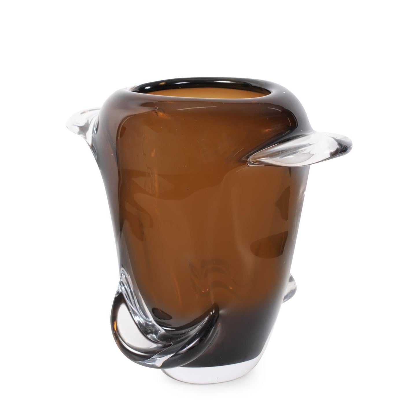 Howard Elliott Collection Smokey Umber Flared Edge Glass Vase Short, Handcrafted Amber Glass Vase with Sculpted Shape, Decorative Accent for Table, Shelf or Centerpiece, 9.875H x 12.25W x 5.875D