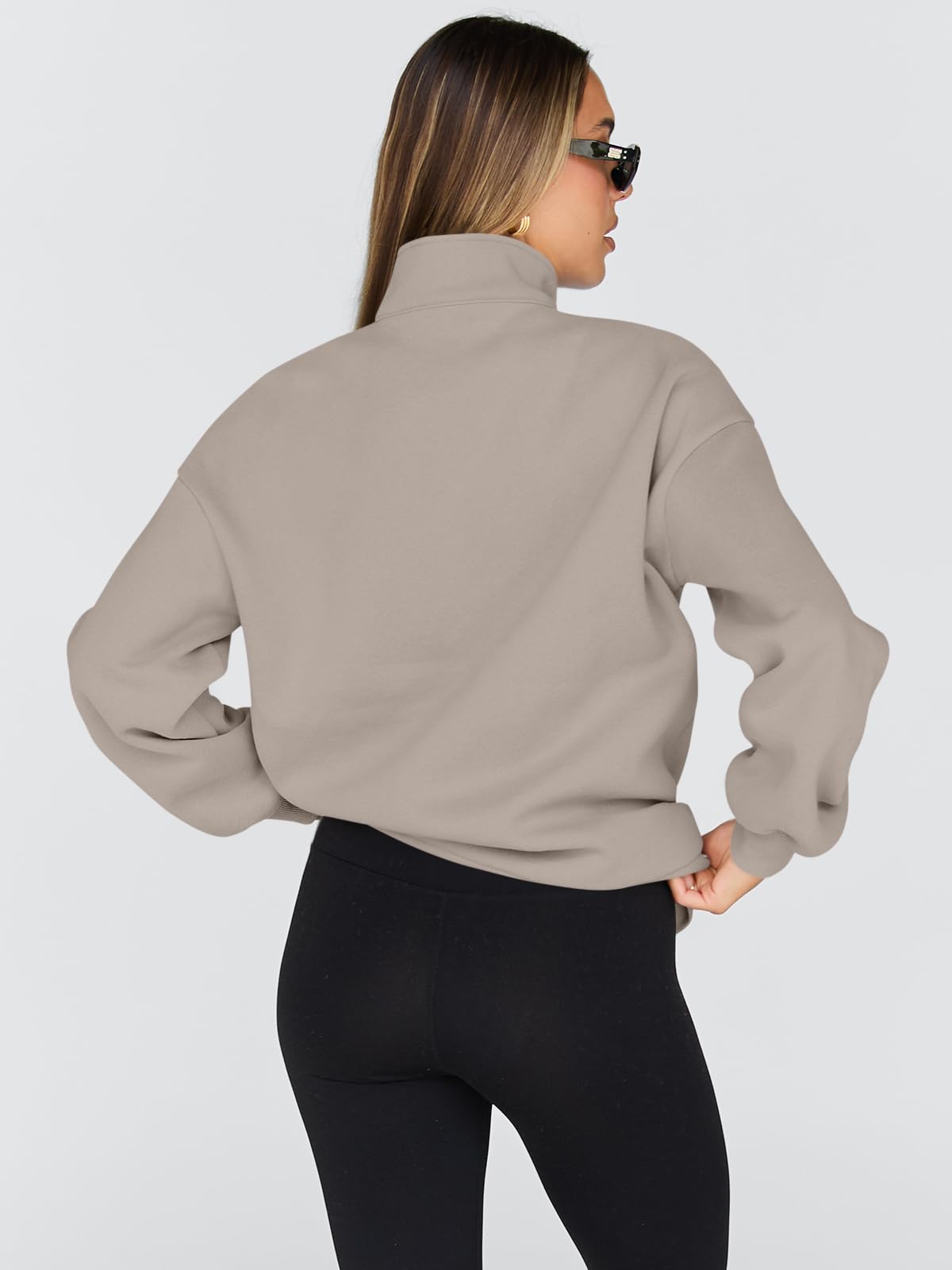 Trendy Queen Womens Oversized Sweatshirts Fall Sweaters Fashion Hoodies Half Zip Pullover Long Sleeve Shirts Clothes 2025 CoffeeGrey M