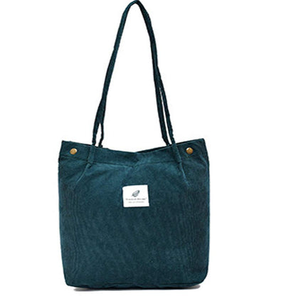 Funtlend Cord Bag Womens Large Corduroy Tote Bag Women Shoulder Handbags for School Shopping Work College Casual (Green)