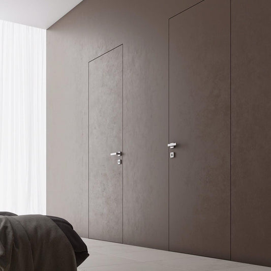 SARTODOORS Interior Invisible Solid Hidden Door with Handle | Planum 0010 Primed with Black Hidden Frame 32" x 80" Right-Hand Inswing | Concealed Hinges Lock Handle | Modern Wood Frameless Doors