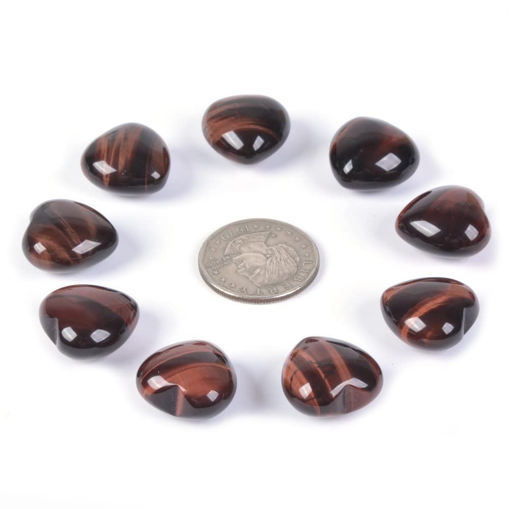 Natural Red Tiger Eye Gemstone Healing Crystal 0.8" Mini Puffy Heart Pocket Stone Iron Gift Box (Pack of 10)