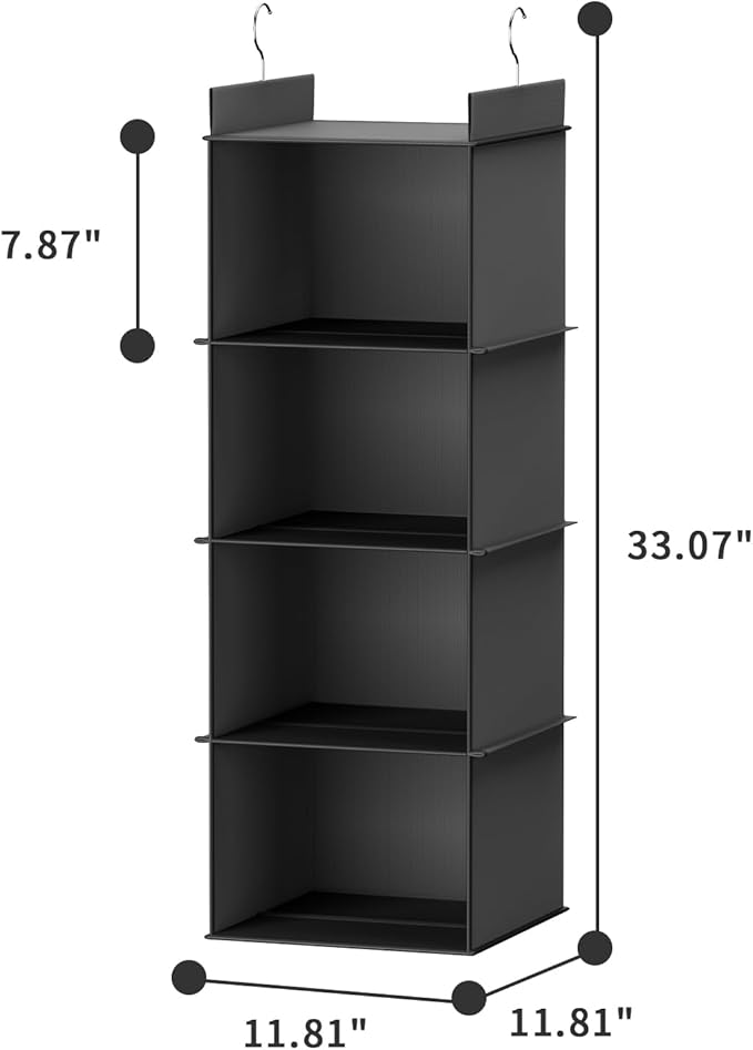 YOUDENOVA Hanging Closet Organizer, 4-Shelf Closet Hanging Shelves