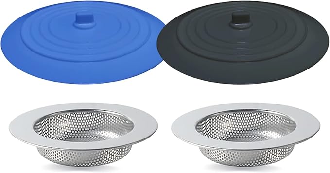 4PCS Kitchen Sink Strainer Stopper Kit, Universal Silicone Sink Drain Plug Cover