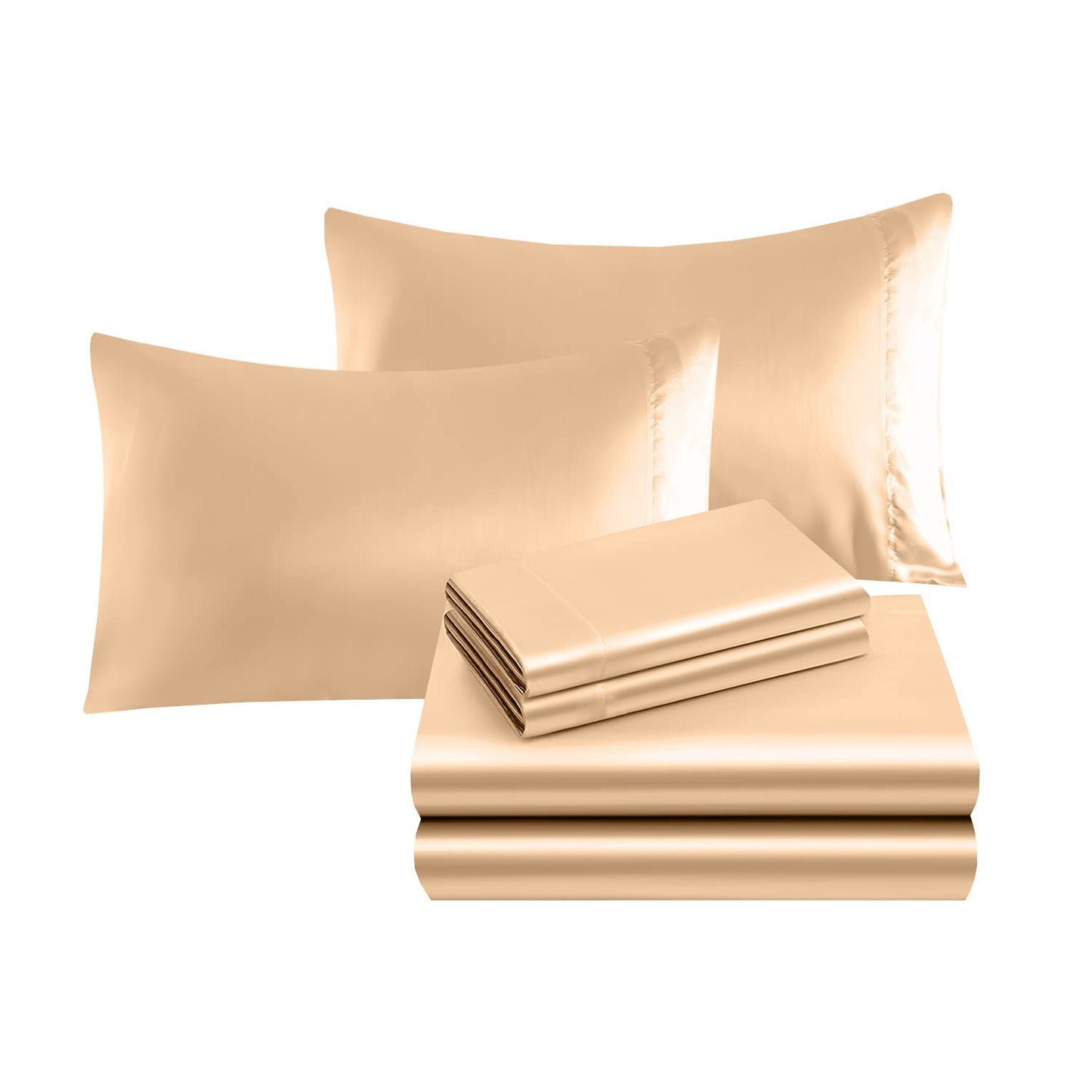 Elegant Comfort Luxurious 4-Piece Silky Satin Sheet Set, Skin and Hair Friendly, Wrinkle, Fade, Stain Resistant with Deep Pockets Fitted Sheet, Cooling Soft Satin Sheet Set, Twin XL, Champaign