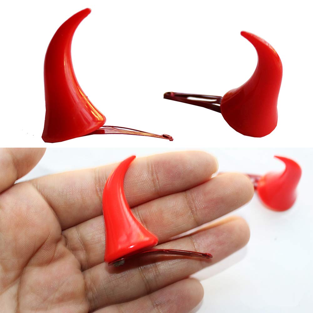Secaden Devil Horns Hair Clip Halloween Cosplay Costume Headwear Accessories Party Dress Up (Red)