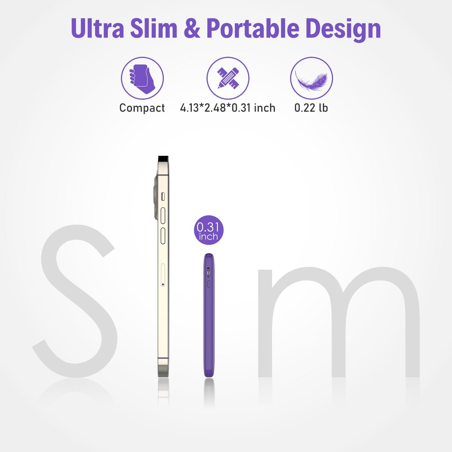 Slim Portable Charger with Built in USB C Cable,20W Fast Charging Power Bank,Small Mini Lightweight Phone Battery Pack 6000mAh,Ultra Thin Travel Essentials for iPhone 17 16 15 Series,Samsung,Android
