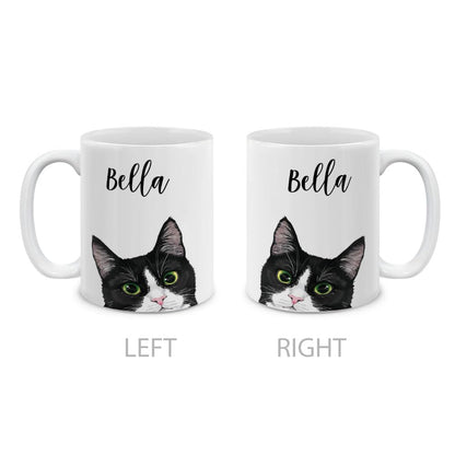 MUGBREW Personalized Coffee Mug with Your Name or Text, Customized Gifts For Christmas Birthday Anniversary, Ceramic 11 OZ Coffee Mug Tea Cup - Black White Tuxedo Cat