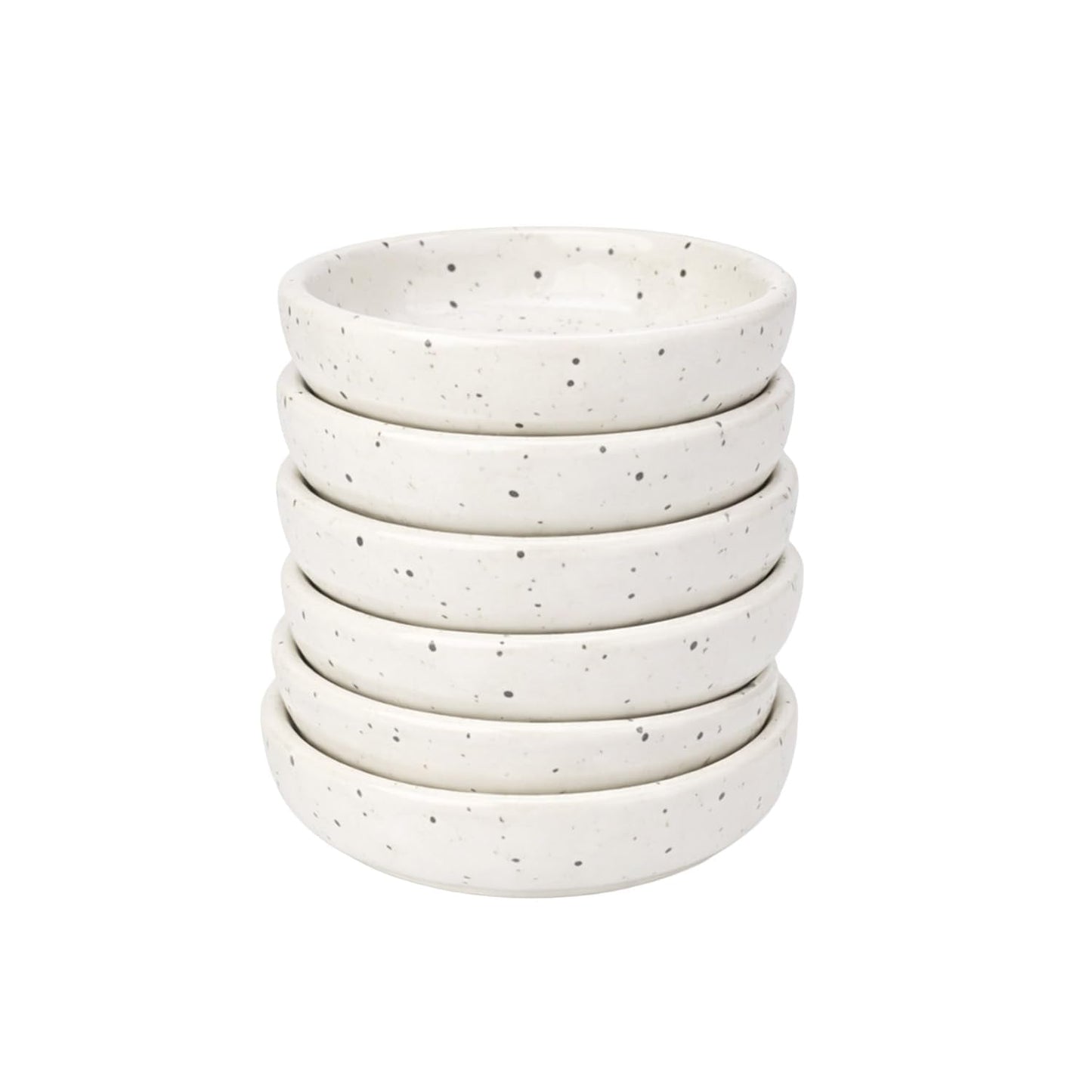 roro Glossy White Speckled Ceramic Butter Bowls, 3 Inch, Set of 6 Pieces – Handmade Small Condiment Bowls for Butter, Dips & Sauces