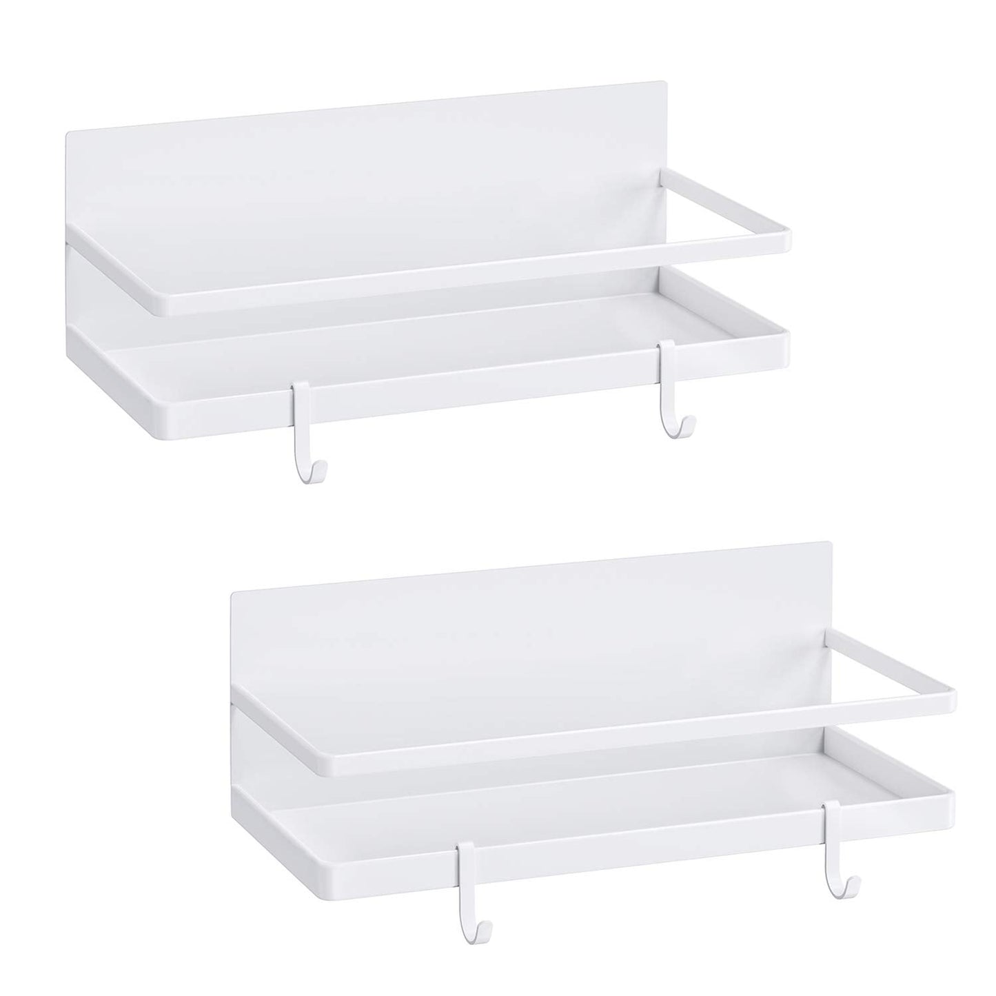 Magnetic Spice Rack, Thipoten Strong Magnetic Shelf with 2 Removable Hooks, Perfect Space Saver for Small Kitchen/ Apartment, Awesome Metal Cabinet for Holding Spices, Jars, Salt (White, 2Pack)
