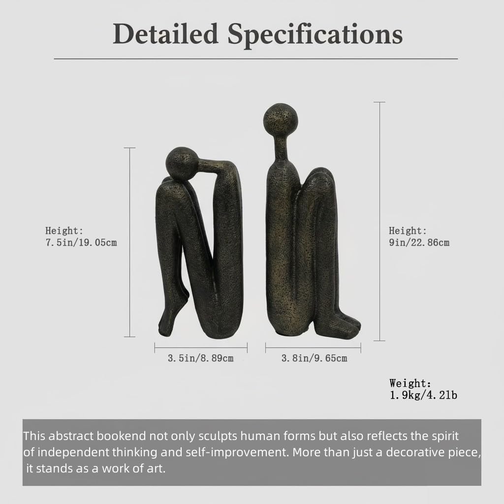 Thinker Decorative Bookends for Shelves, 1 Pair Heavy-Duty Book Ends Holder, Resin Book Stopper for Office Home Living Room Decor
