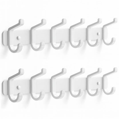 pickpiff Coat Rack Wall Mounted Heavy-Duty: Metal Coat Hanger 6 Hooks for Hanging Hat, Clothes, Robe, Keys, Backpack, Bathroom Towels, Jacket, Purse - Closet, Door, Entryway, Mudroom (White, 2 Pack)