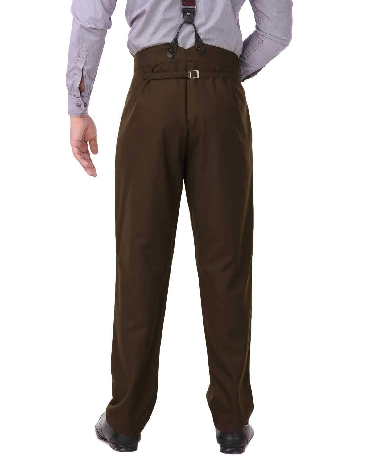 ThePirateDressing Steampunk Victorian Cosplay Architect Men’s Pants – High-Waist Gothic Trousers for Halloween, Renaissance, Tussar Poly-Viscose Fabric – Suspenders Ready C1328-Espresso-X-Large