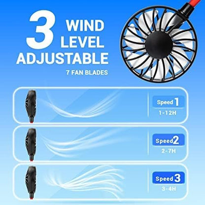 Portable Neck Fan Rechargeable Personal Hand-Free Fan Mini USB Wearable Neckband Sport Fan, 3 Speed Adjustable, 360 Degrees Free Rotation Perfect for Working, Traveling, Office, Reading (Black)