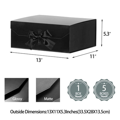GoooodGift Black Large Gift Box 13x11x5.3 Inches,Luxury Gift Wrap Box with Lid Magnetic Closure, Rectangle Collapsible Boxes for Gift Packaging (Glossy Black)