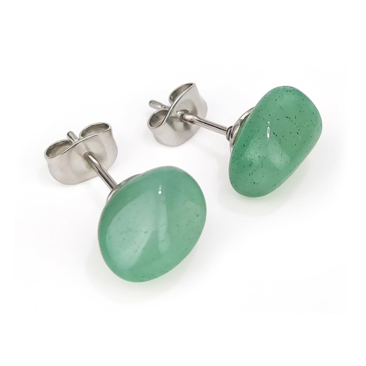 ZILENIU Green Aventurine Stud Earrings, Hypoallergenic Stainless Steel, 8-12mm, Polished, March Birthstone, Women's Everyday Earrings
