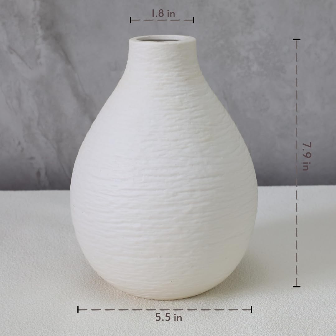 bewbews Snow Inspired Flower Vase, Ceramic Vases, White Vases, Minimalist Design for Elegant Home Decor for Coffee Table, Office Desk, Living Room, Mantel, Bedroom, Bookshelf Decoration