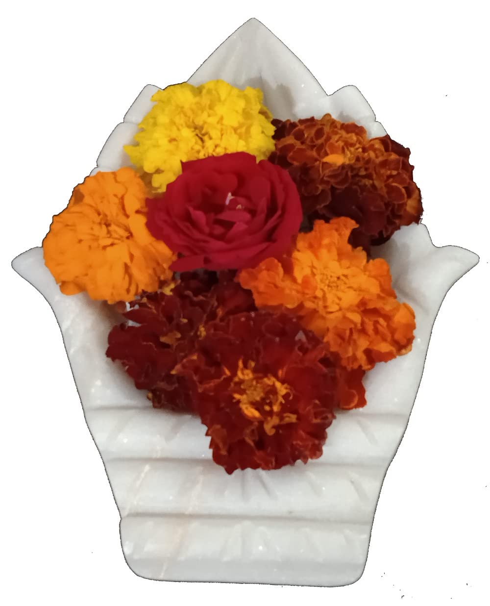Purpledip Marble Bowl 'Anjali Hands': Fill With Water or Flower Petals Or Use As Small Serving Platter (12470A)
