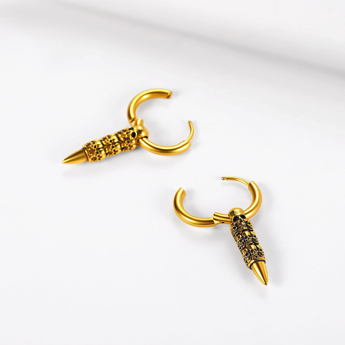 Gothic Skull Hoop Earrings for Men Drop Dangle Skulls Bullet Huggie Hoops Punk Halloween Jewelry