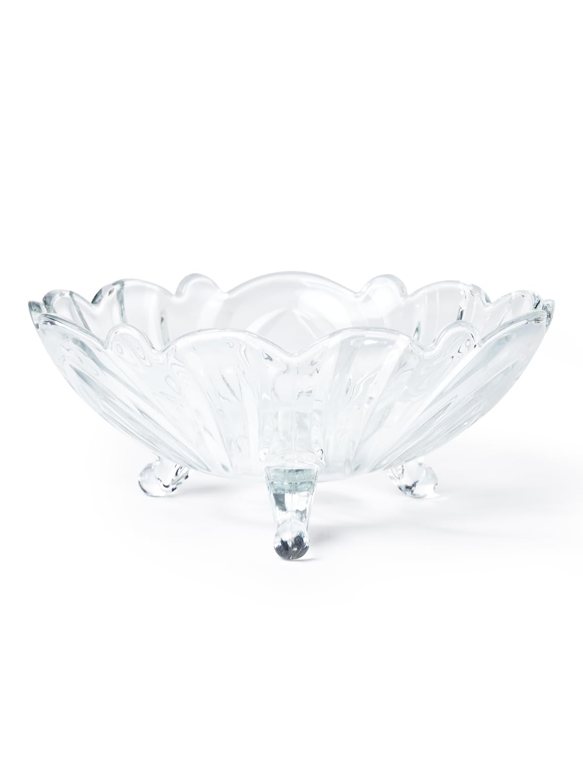 M MIMMU Clear Glass Fruit Bowl for Kitchen Counter Decor — 9 Inch Wavy Edge Pedestal Serving Bowl, Decorative Centerpiece for Fruits, Candy, Snacks, Salad - L
