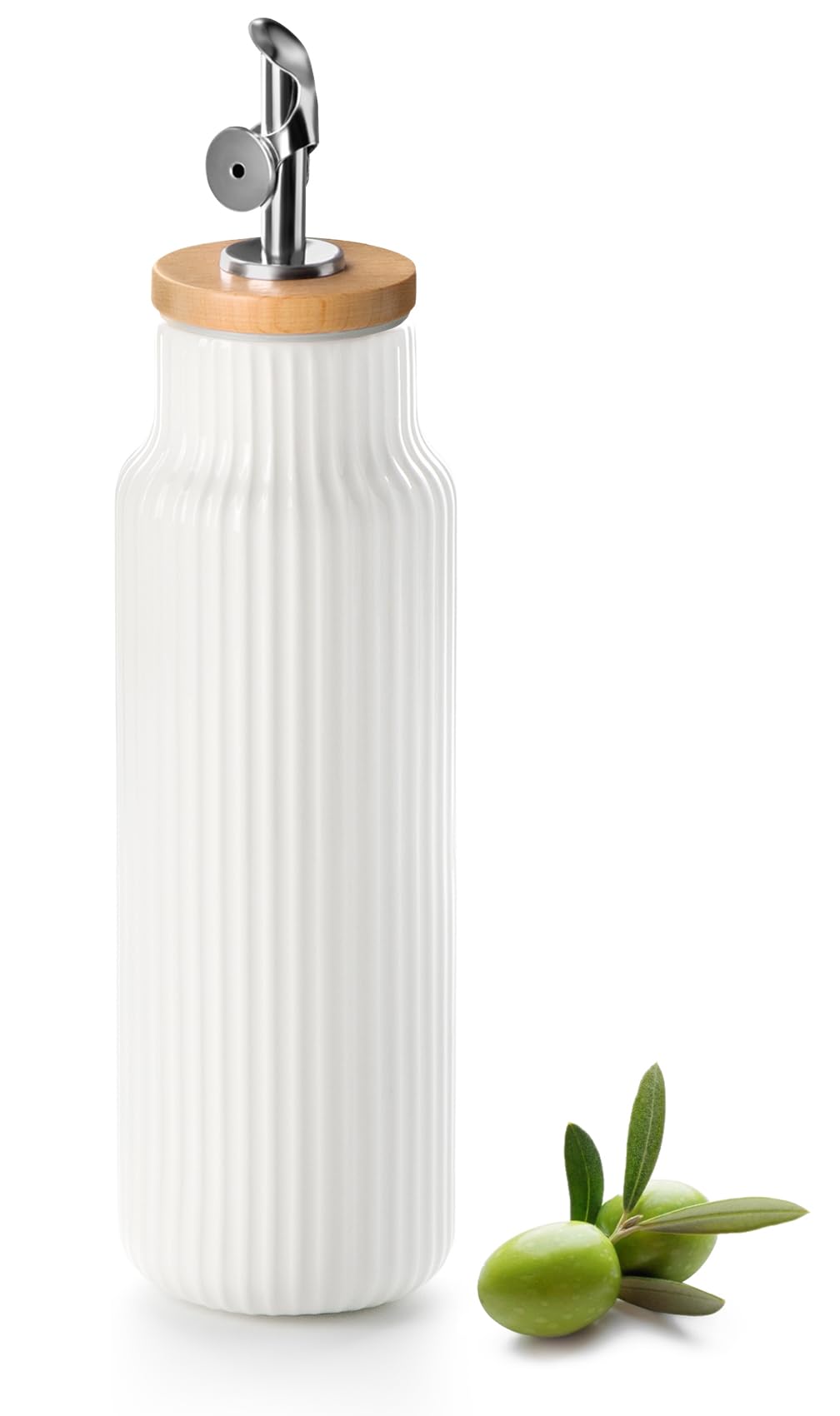 Nucookery Ceramic Olive Oil Dispenser Bottle for Kitchen, 14 oz Opaque Vinegar Dispenser Bottle, Large Capacity Cooking Oil Container for Storage Vinegar, Soy Sauce, Coffee Syrup, White