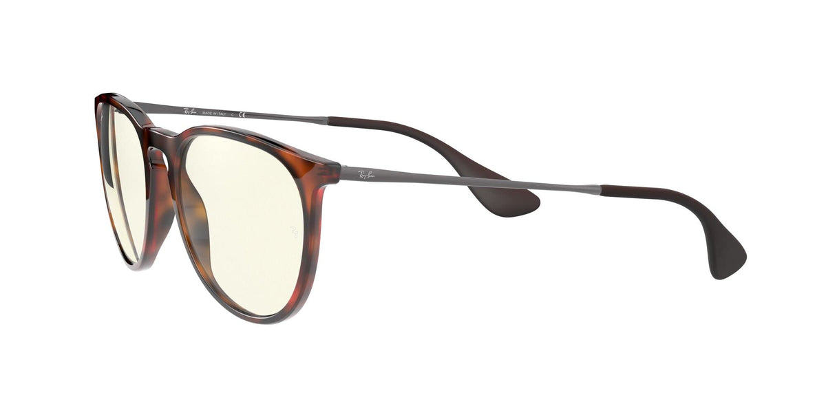 Ray-Ban RB4171 Erika Round Glasses, Rubber Havana/Clear Blue Light Filter, 54 mm