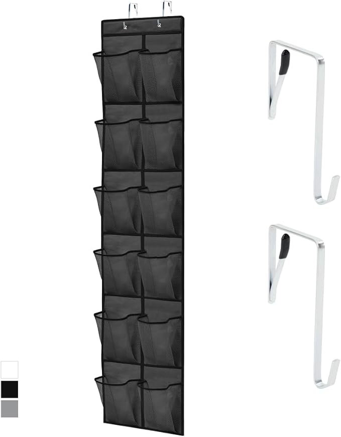 GORILLA GRIP Over the Door Shoe Organizer, 12 Large Breathable Mesh Pockets