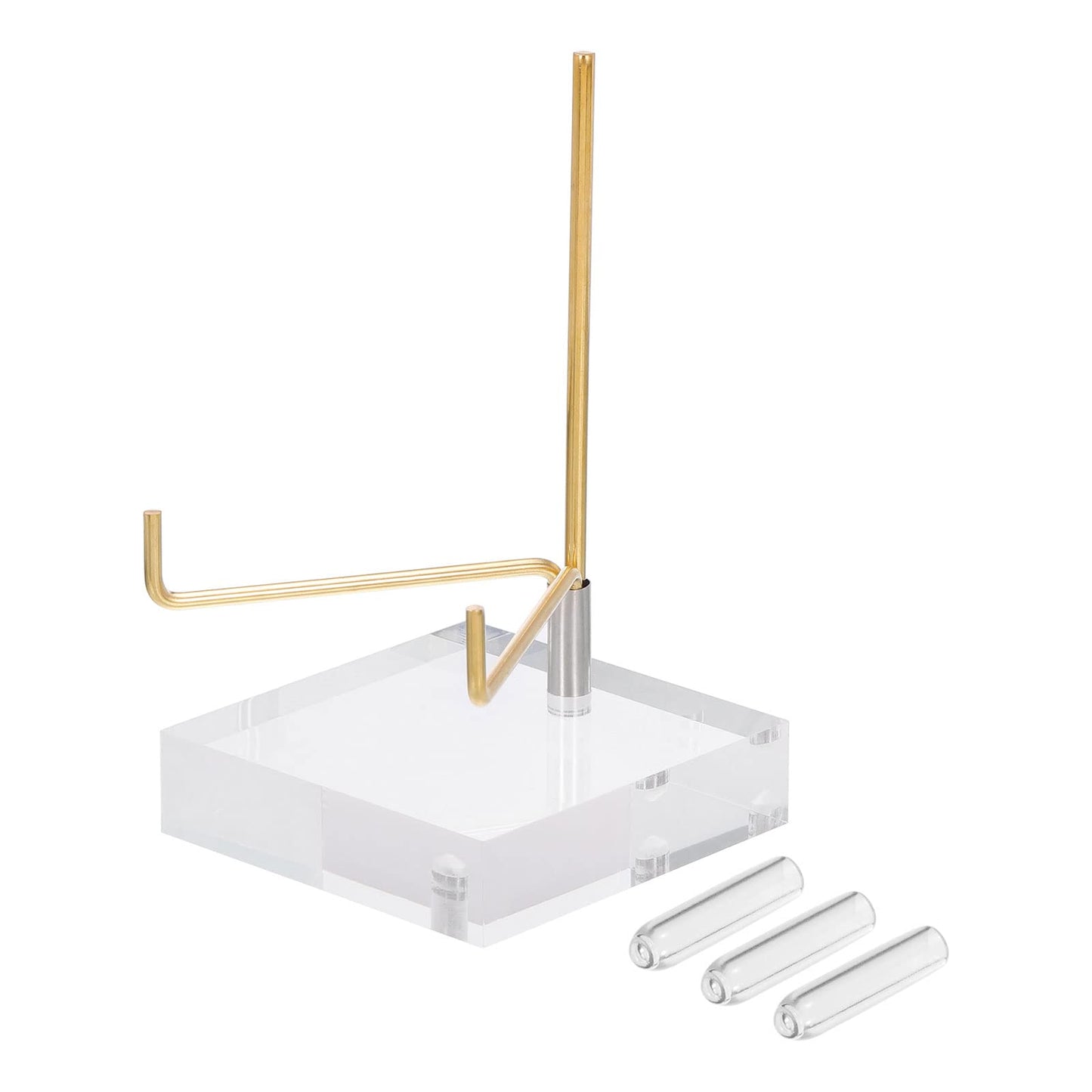 PATIKIL 2.4" x 2.4" x 1" Acrylic Display Stands, Display Easel Holder Brass Arm Crystal Display Stand for Mineral Gemstone, Clear
