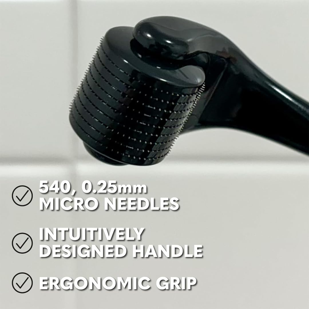 Beard Club Premium Derma Roller & Beard Growth Oil - Microneedling Roller with 540 Titanium Microneedles for Face, Body and Scalp - Beard Roller with Sandalwood & Cedar Beard Oil